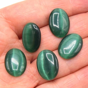 10 Cabochons en verre oeil de CHAT ovale vert 18mm