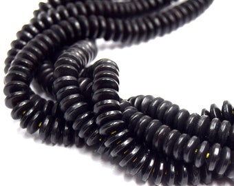 50 Black coconut heishi beads ~8x3mm