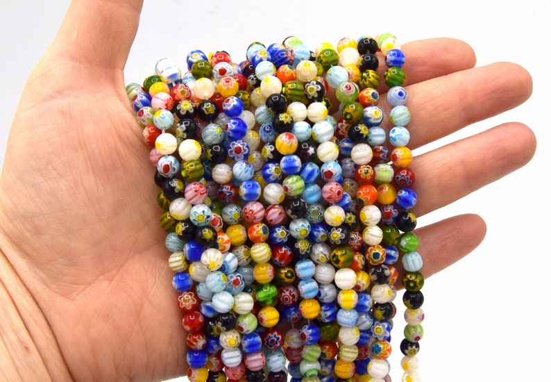 Lot of round millefiori glass bead mixed color 8mm/6mm/4mm Lot of 20/50 units 6mm