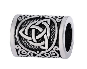 Celtic rune bead Triquetra column large hole in 304 stainless steel