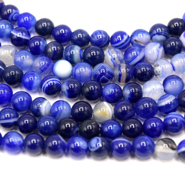 Perles rondes 6mm agate bleu marine lot de 20/50 unités