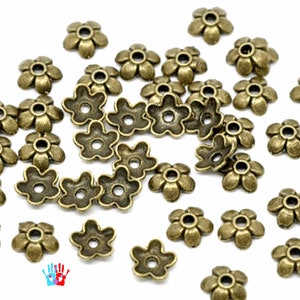 x200 Bronze Flower Cups 6mm bronze flower cups caps, cap for beads, jewelry making CAL1 image 1