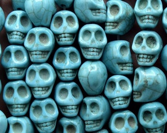 Skull beads - skull howlite turquoise veined 12 mm/10mm - skull skull howlite turquoise veined 12 mm 20/40 units