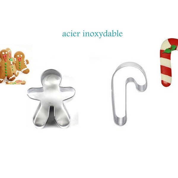 x2 emporte-pièce bonhomme, sucre d'orge en acier inoxydable 304 - gâteaux biscuit activité créatives Noël