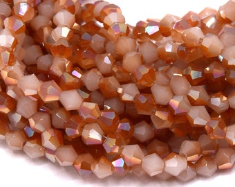 1 stand of faceted glass beads AAA plated beige 4mm