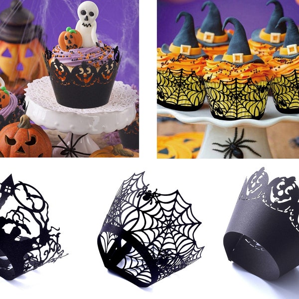Emballage de Cupcake pour décoration d'halloween, 12 pièces, décoration de gateaux, Wrappers de cupcake halloween