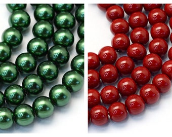 1 brin ~105 perles de verre  ~8mm rouge ou vert