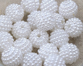x20 Perles baies rondes Blanches 10mm 15mm acrylique