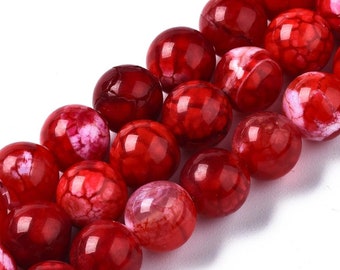 Perles 8mm agate rouge craquelés - lot de 20/40 unités