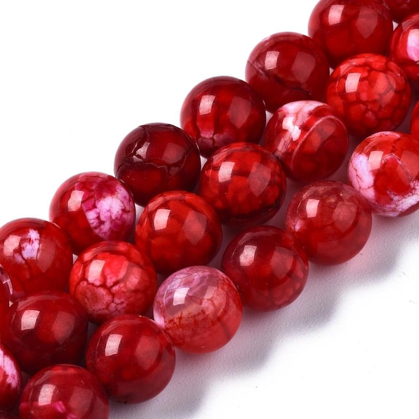 Perles 8mm agate rouge craquelés - lot de 20/40 unités