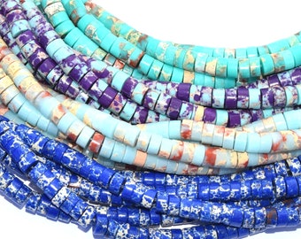 40 Imperial Jasper Heishi Beads 6x3mm green, sky blue, navy blue, purple