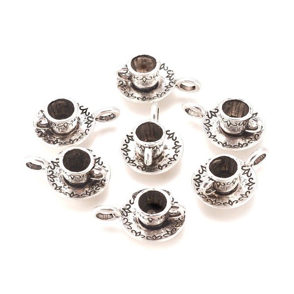 Tasses breloques pendentifs 3D métal argent tibétain - Lot de 5 unités