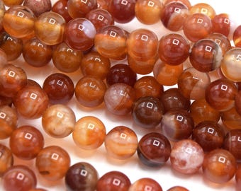 Round striped agate beads 6mm/8mm orange red per lot of 20/48 units