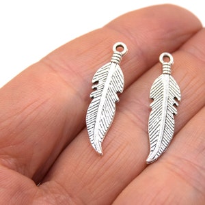 Shiny Silver Feather Charms 27x6mm Lot of 20/50 units B02 image 4
