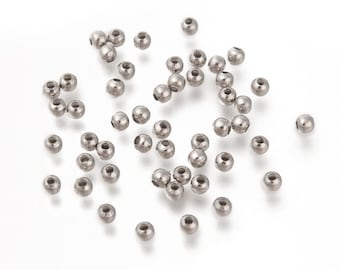 50 perles rondes en acier inoxydable pleine de Ø 3mm