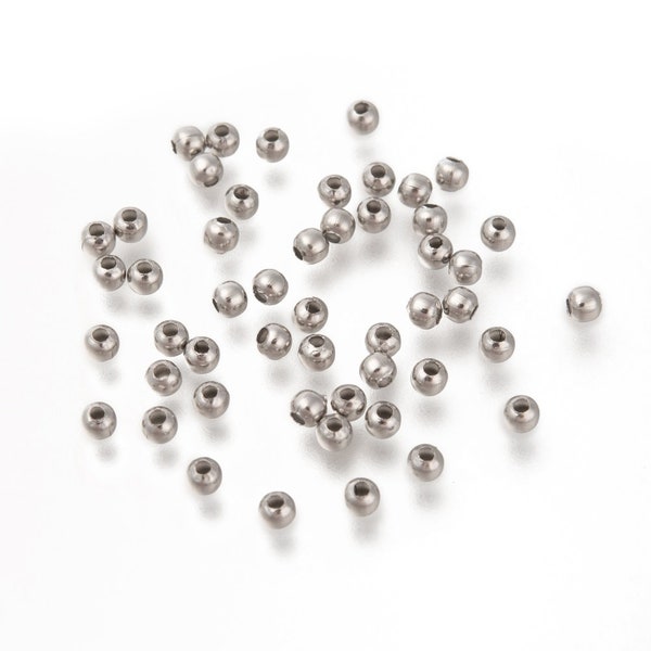 50 perles rondes en acier inoxydable pleine de Ø 3mm