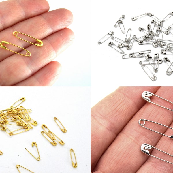 x100 / x200 Gold or silver colored safety pins 20x0.5mm