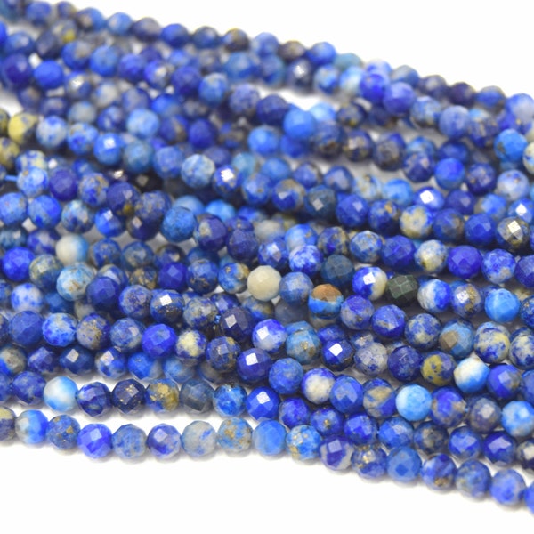 1 stand de perles Lapis lazuli pierre ronde bleu 3mm à facettes 120~130 pcs/chapelet,15.7 pouces.