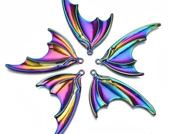 Grandes  ailes en métal arc en ciel 50mm, pendentifs de colliers, boucles d'oreilles, bijoux faits à la main Lot de 2 unités