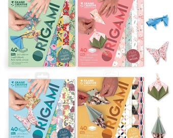 Origami Paper 20x20 cm – 40 Sheets – 4 Designs – Floral, Pastel, and Geometric Patterns – Scrapbooking + Tutorial Included