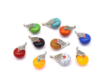 Tibetan resin pendant drop shape antique silver 28mm - various colors - individually