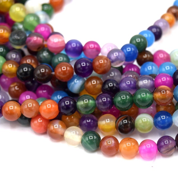 Perles 6mm agate rayée multicolore  - lot de 20/40 unités