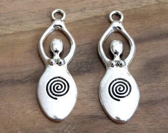 Metal pendants woman goddess of fertility spiral silver, lot of 4/8/12/16/20 units B71