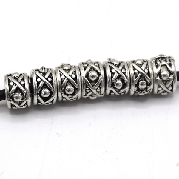 Lot de Perles rondelle form colonne gravé  Argent Tibétain grand trou bracelet 7mm - metal beads - Par lots de 10/ 20  unités