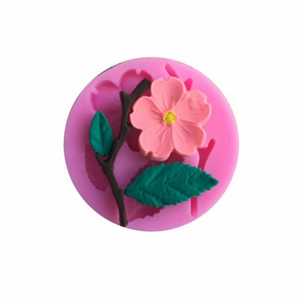 x1 Soft Silicone Mold cherry blossom leaf and branch, making jewelry in resin, fimo, cernit, polymer...