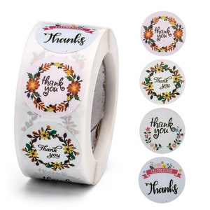 Rouleau de 500 autocollants rondes merci fleurs, préparation paquet cadeau, emballage cadeau,sachet mariage