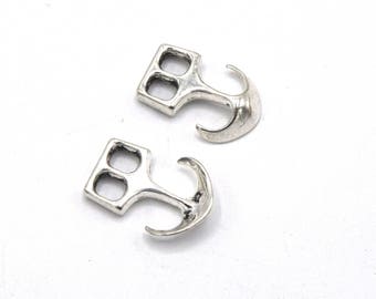 x5 Fermoirs à Crochet  Ancre Argent Vieilli 20mm x 14mm, - Hook Clasps  Silver Column Aged FT01