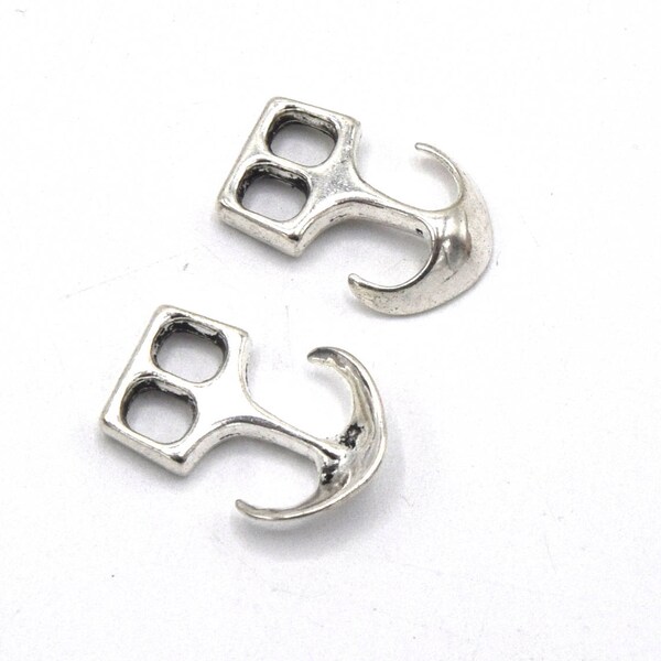 x5 Fermoirs à Crochet  Ancre Argent Vieilli 20mm x 14mm, - Hook Clasps  Silver Column Aged FT01