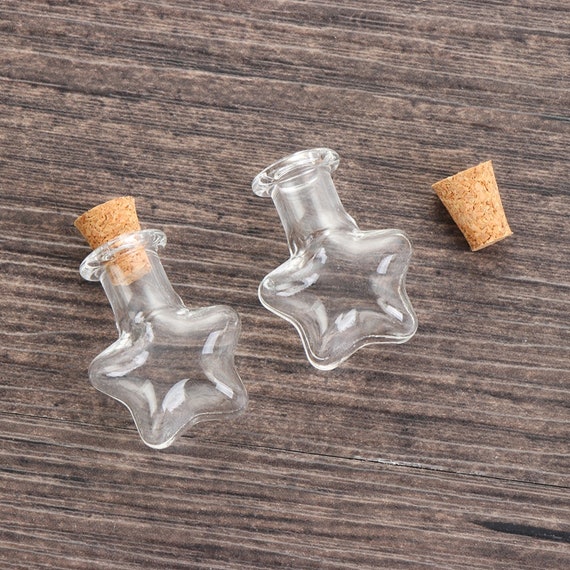 5 mini bottiglie di vetro trasparente a forma di stella, fiale vuote da 2,5  cm x 2,0 cm, vasetti per campioni con tappo in sughero, fiale per messaggi,  bottiglie per matrimoni -  Italia