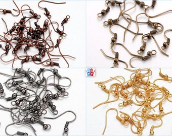 Earring hooks in iron / platinum silver, gold, bronze, copper - Per lot of 100/200 units
