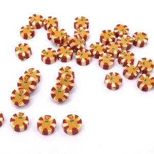 Round flat polymer clay beads with Christmas gingerbread man Lot of 20/50 units image 4