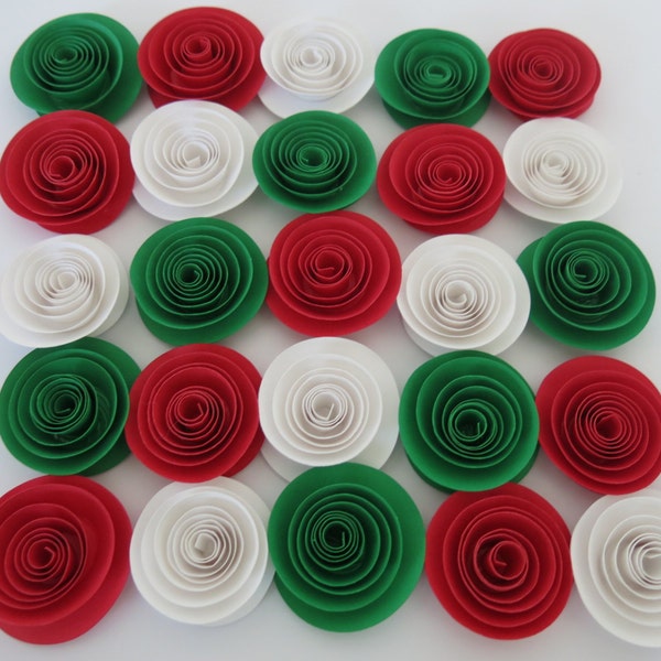 Italian Restaurant Decorations, Red White and Green Paper Flowers Set of 24, 1.5 Inch Table Centerpiece Decor, Italy Flag - Mexican Wedding