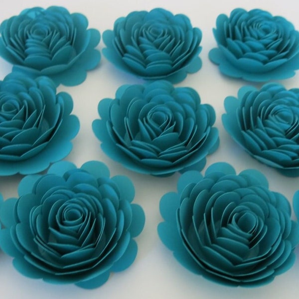 Dark Teal Roses, Turquoise Blue Paper Flowers Set of 10 - Ocean/Sea Theme Birthday Party Decorations