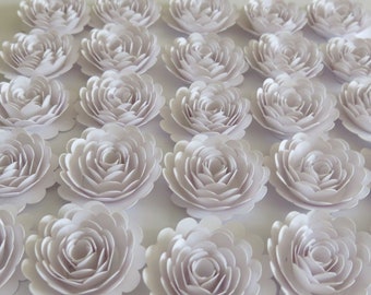 White Paper Flower Set: 1.5" Handmade Roses, Carnations
