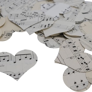 Vintage Music Hearts Confetti, Music Theme Party, Wedding Table Scatter, Song Book Pages Confetti Decoration Die Cut Out Shapes