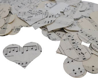 Vintage Music Hearts Confetti, Music Theme Party, Wedding Table Scatter, Song Book Pages Confetti Decoration Die Cut Out Shapes