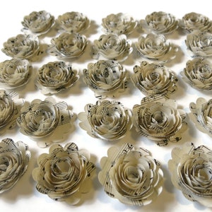 Scalloped Sheet Music Paper Flowers, 1.5 Inch Music Roses, Set of 24 Loose, Wedding Decorations