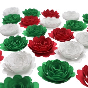 Red White and Green Paper Flowers Set of 12-24, 1.5 Inch Table Centerpiece Decor Mexican Graduation Cap Floral Decorations