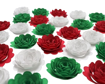 Rode witte en groene papieren bloemen Set van 12-24, 1,5 inch tafelstuk decor Mexicaanse afstudeerpet Florale decoraties