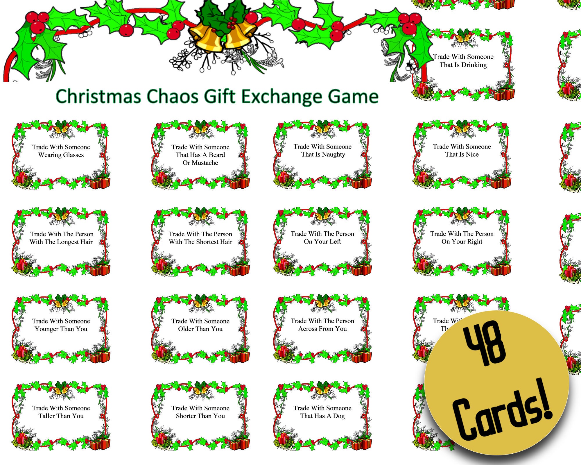 Christmas Chaos Gift Exchange Game Dirty Santa Yankee Swap - Etsy