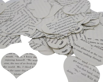 Book Page Heart Confetti, Recycled Classic Novel, Party Decorations, Literary Theme, Wedding Table Scatter -Several Types of Books to Choose