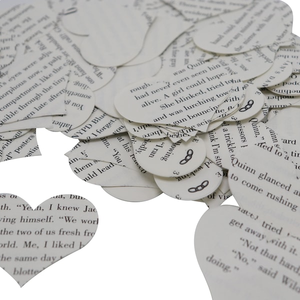 Book Page Heart Confetti, Recycled Classic Novel, Party Decorations, Literary Theme, Wedding Table Scatter -Several Types of Books to Choose