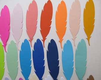 12-36 Big Card Stock 5 inch Feather Shapes, Aviary Theme Party Decorations, String Them Up to Make Garland, Banner Ideas