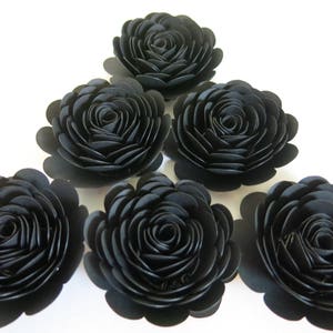 Black Paper Roses, Set of 6 3&quot; Flowers, Retirement Decorations, 50th Birthday Party Decor, Halloween Centerpiece