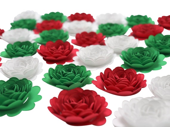 Rojo blanco y verde Juego de flores de papel de 12-24 - Etsy España Rojo blanco y verde Juego de flores de papel de 12-24 - Etsy España
