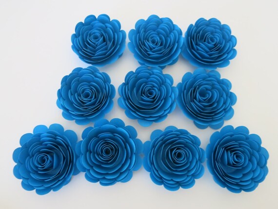 Blue Paper Flowers (Set of 10): Handmade Floral Table Decor